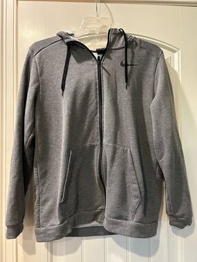 Nike Men's Heather Gray dri-fit Full-Zip Hoodie with Black Drawstrings